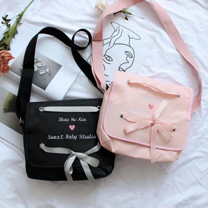 Pink/Black Sweet Baby Heart Cross Body Bag SP13416