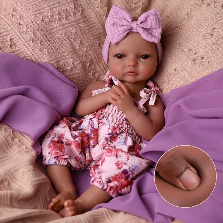 Babeside Hallie 16" African American Silicone Reborn Baby Girl Doll &ndash; Rose Floral Outfit Gift