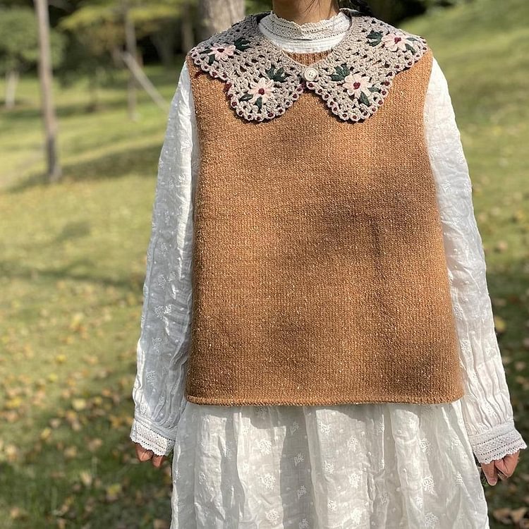 Queenfunky cottagecore style Hand Crocheted Collar  Knitted Vest QueenFunky