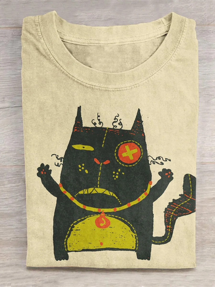 Eagerlys Cartoon Voodoo Kitten Illustration Printed T-shirt Eagerlys