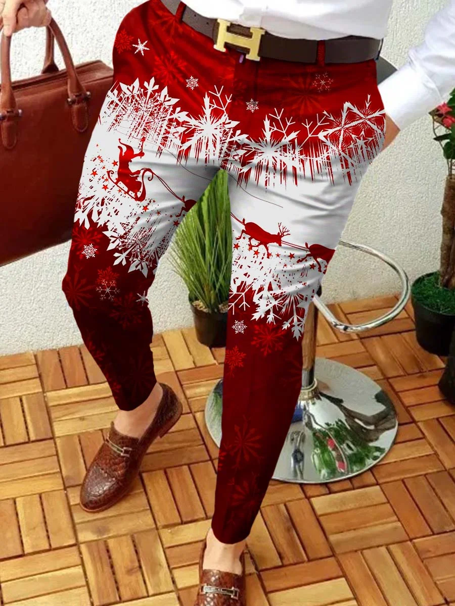 Men's Christmas Elk Printing Casual Suit Pants