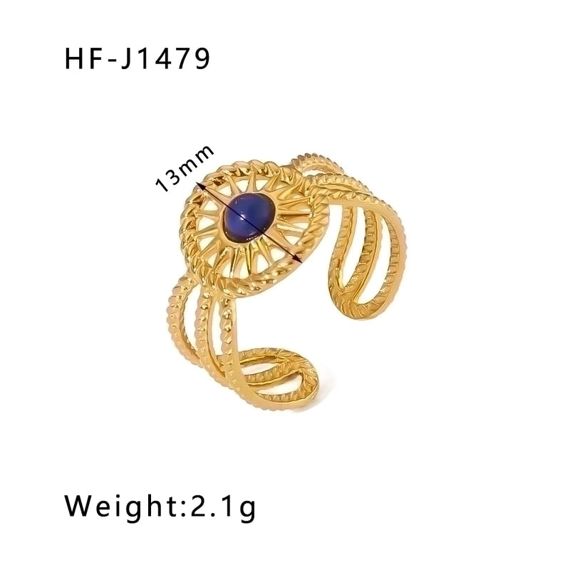 Stainless Steel 18K Gold Plated Basic Vintage Style Plating Inlay Round Natural Stone Open Rings