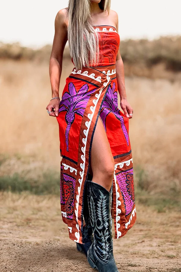 Pretty Floral Print Slit Dress