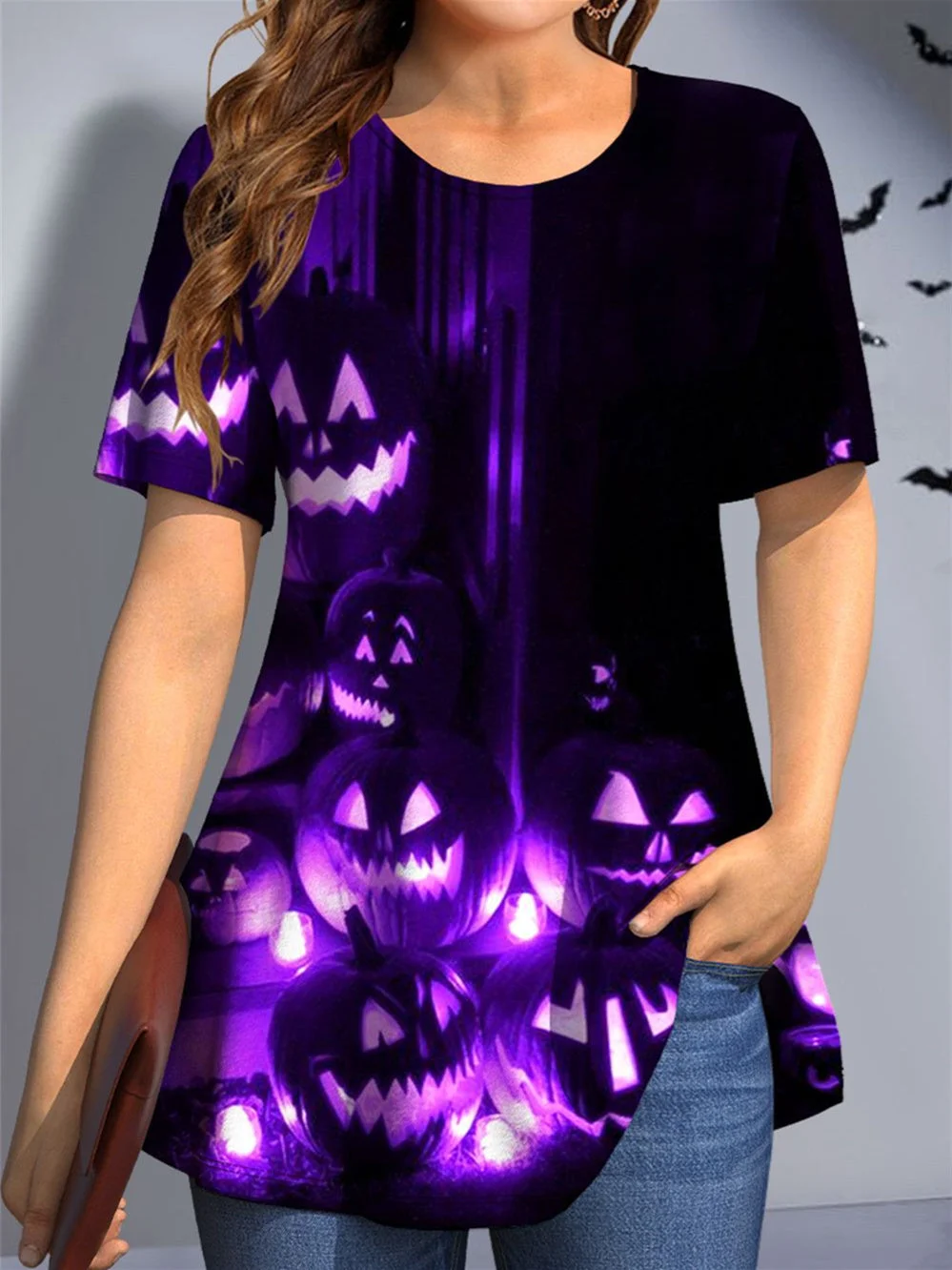 Women's Gradient Graphic Pattern Solid Color Scoop Neck Short Sleeve Top