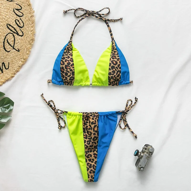 Peachtan Halter Leopard Bikini 2020 Ladies Swimwear Women Sexy Swimsuit Female Bathing Suit Summer Beach Wear Micro Bikini Set