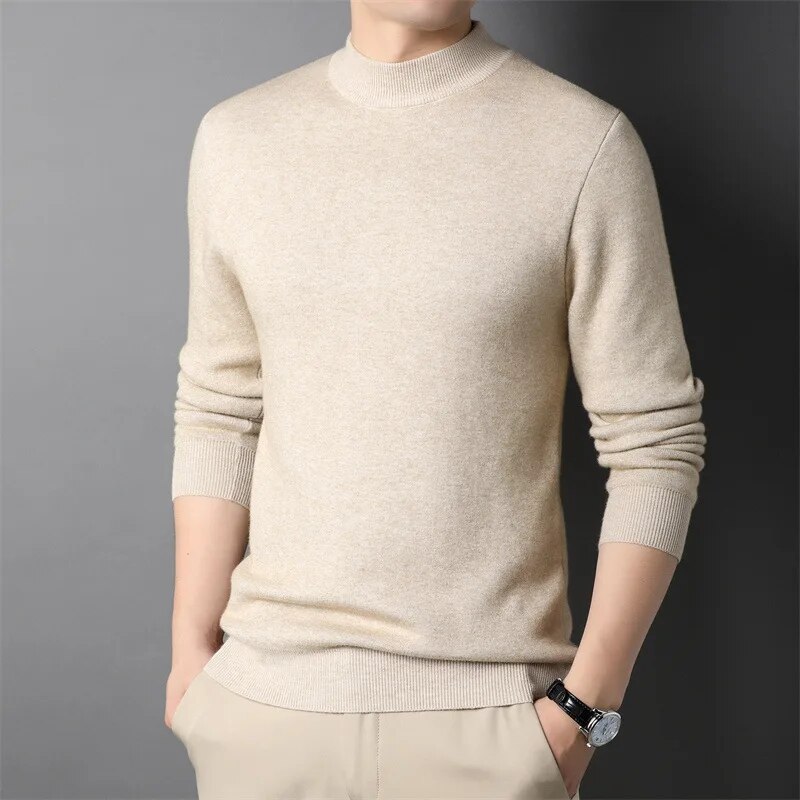 Gandisa Sweater Men's Winter Solid Color Half Turtleneck Imitation Cashmere Men's Sweater Slim Youth Bottoming Sweater Men's Clothing