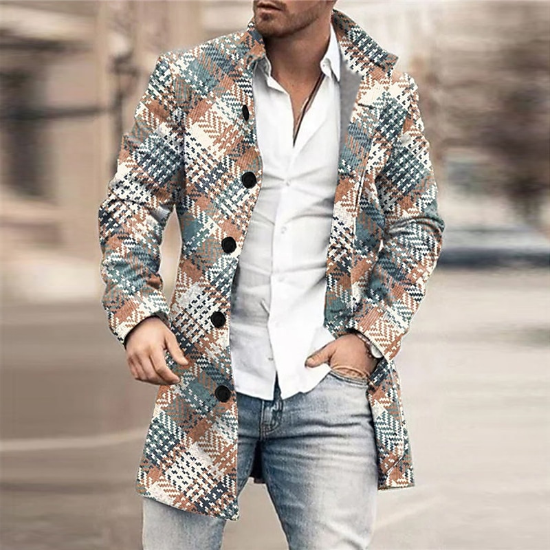 Plaid / Check Business Casual Men's Coat Work Wear to work Going out ...