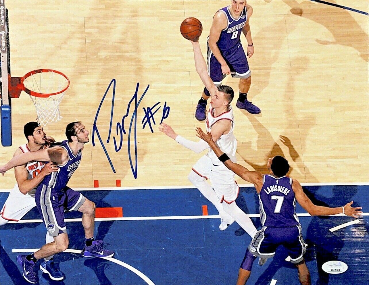 NY KNICKS KRISTAPS PORZINGIS HAND SIGNED AUTOGRAPHED 11X14 Photo Poster painting WITH JSA COA 2