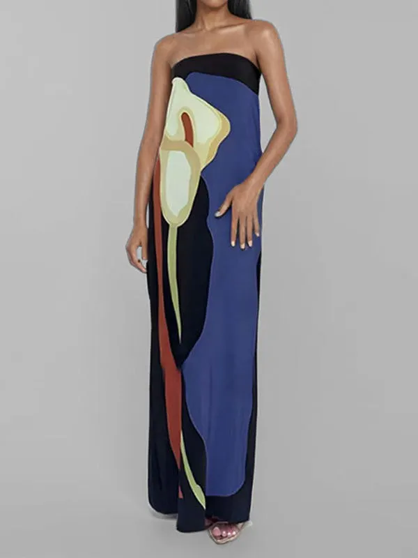 Loose Plus Size Printed Split-Joint Tube Maxi Dresses