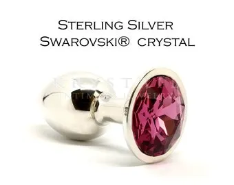 pornhint Pornhint Sterling Silver butt plug with Swarovski Rose crystal, Fancy intimate jewelry, Fantasy sex toy for gay couple, Masturbator for women, Mature