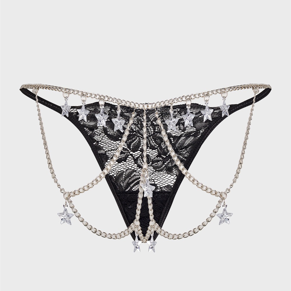 Lovingerie - Alluring Lace G String Thongs Featuring Chain Pendant Star Details 
