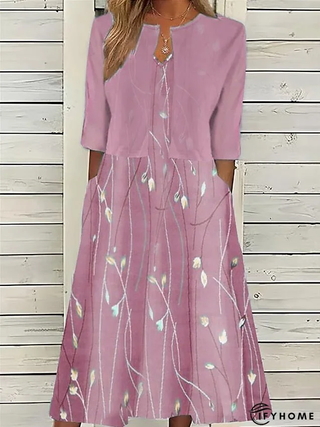 Women's Two Piece Dress Set Casual Dress Print Dress Outdoor Daily Fashion Elegant Pocket Print Midi Dress Crew Neck | IFYHOME
