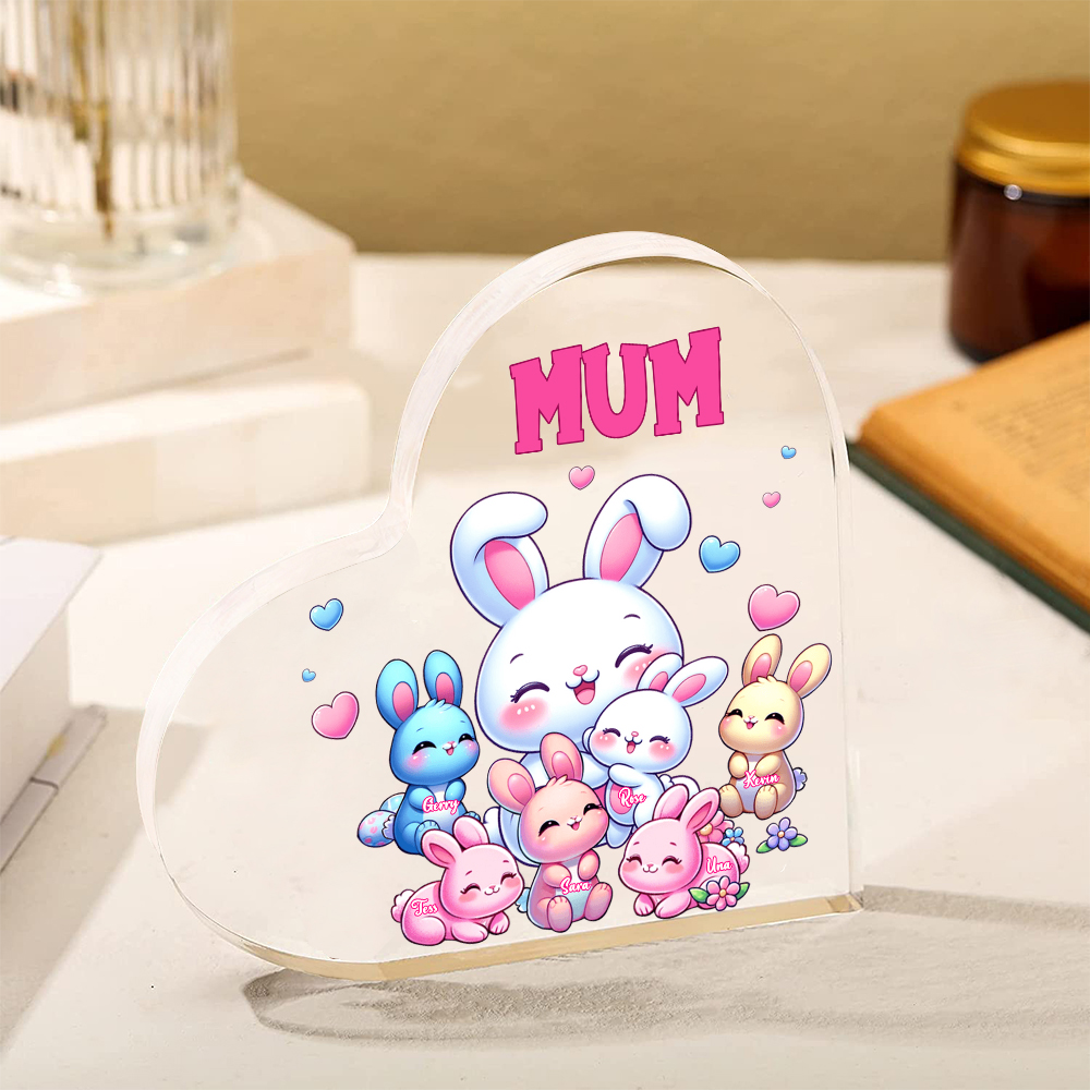 Personalised Text Acrylic Heart Keepsake Custom 6 Names Ornament Bunny Family Gifts For Mother/Grandma-Jessemade AU