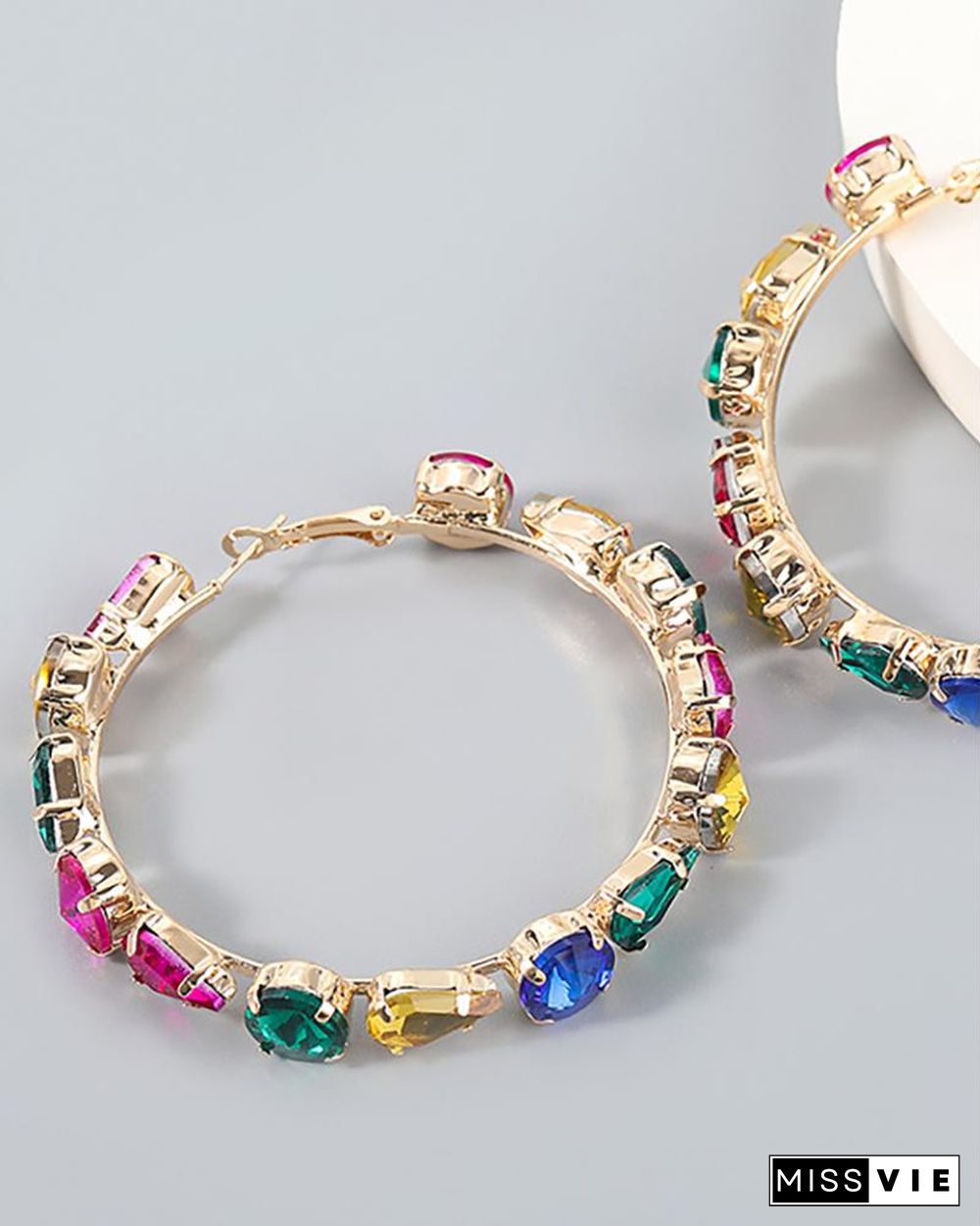 1Pair Waterdrop & Round Shaped Rhinestone Hoop Earrings