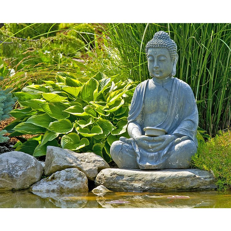 Peinture au diamant - Rond complet - Statue de Bouddha au bord de la rivière