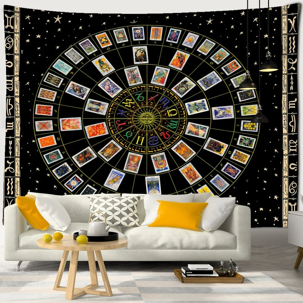 Mandala Tarot Tapestry Wall Hanging Zodiac Star Plate Sun And Moon Psychedelic Witchcraft Hippie Home Decor