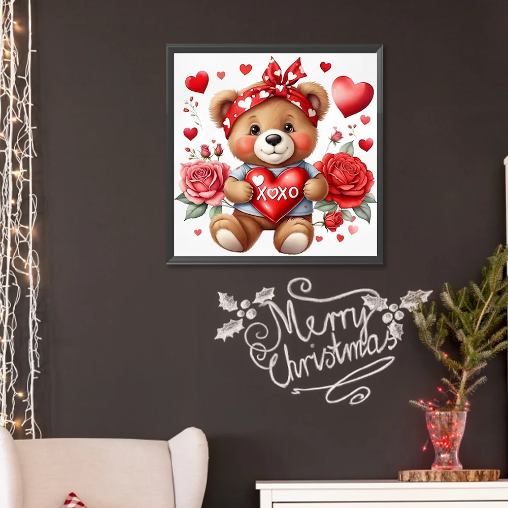 Diamond Painting - Full Round Drill - Love Rose Bear(Canvas|30*30cm)