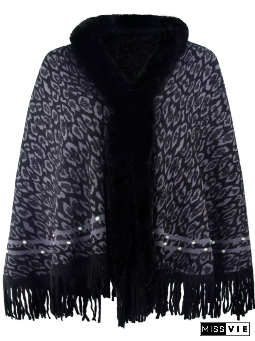 Autumn Winter New Leopard Print Shawl Fashionable Women's Hem Tassel Warm Knitting Bib Shawl Thickened Winter Coat Coat Top