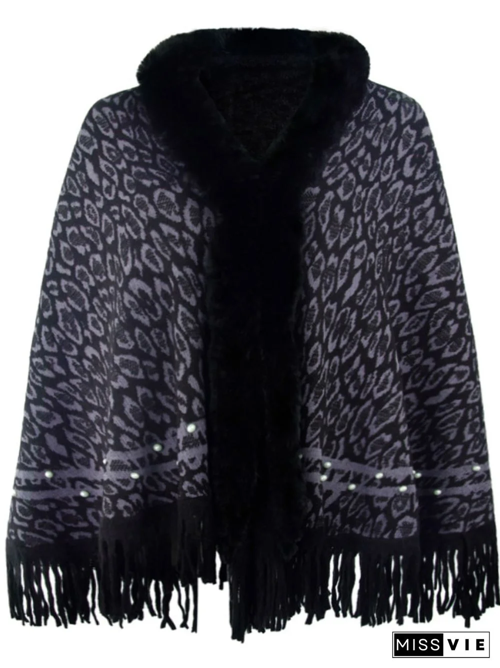 Autumn Winter New Leopard Print Shawl Fashionable Women's Hem Tassel Warm Knitting Bib Shawl Thickened Winter Coat Coat Top