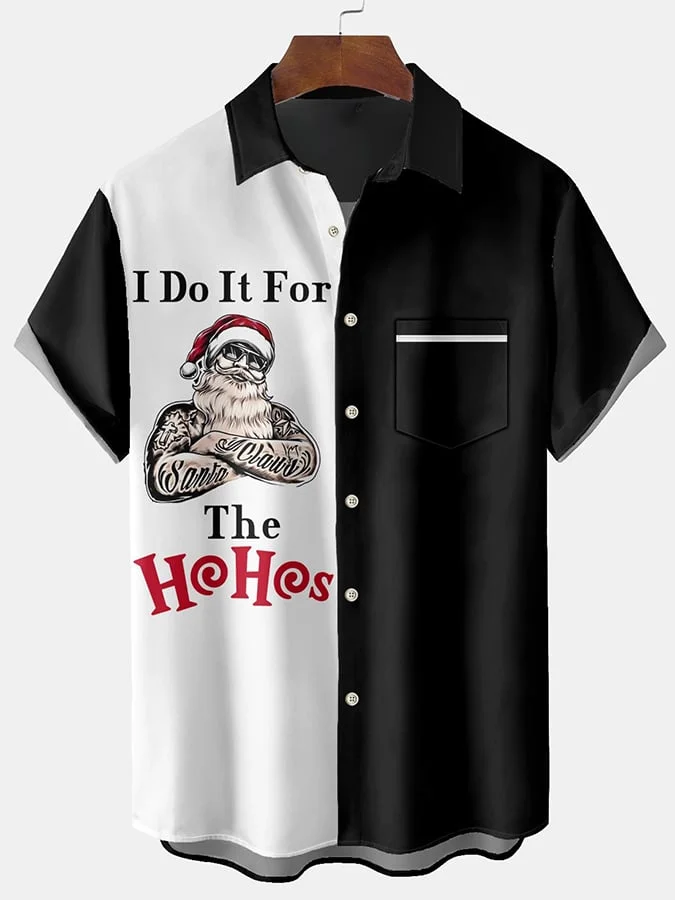 Men's Vintage Santa Claus Print Casual Shirt (with Pockets)