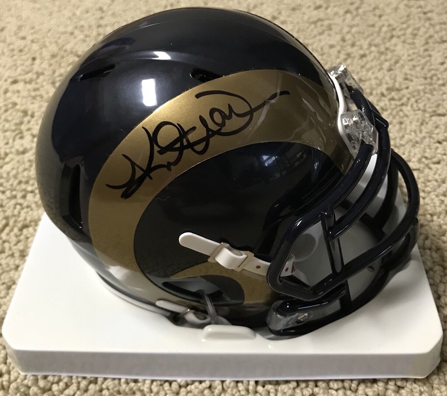 KURT WARNER HAND SIGNED MINI HELMET AUTOGRAPHED ST LOUIS RAMS QUARTERBACK COA