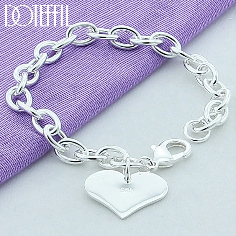 DOTEFFIL 925 Sterling Silver Heart Love Pendant Bracelet Chain For Woman Jewelry