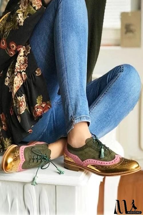 MidiSono - Color Block Laser Cut Lace-Up Sneaker