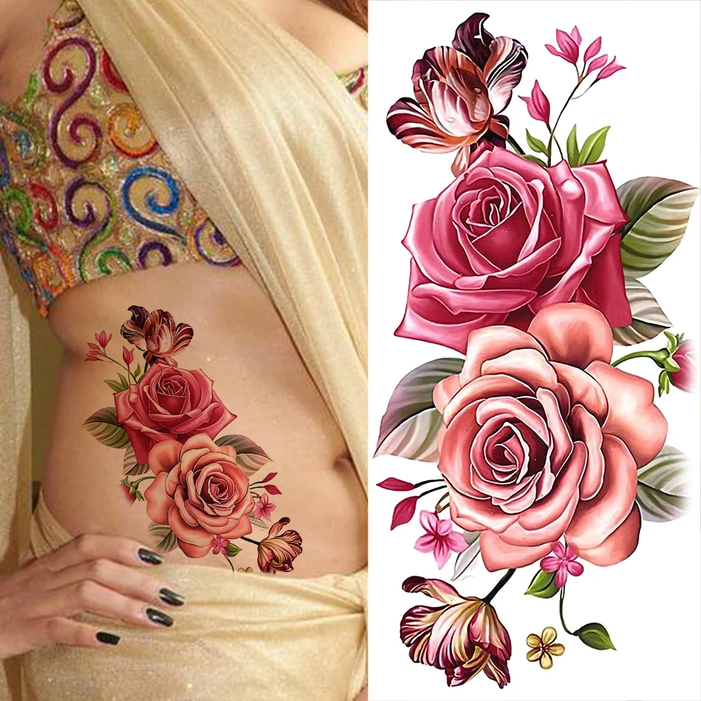 Sdrawing Sunflower Butterfly Temporary Tattoos For Women Adult Rose Flower Moon Fake Tattoo Arm Body Art Decoration Tatoo Paper