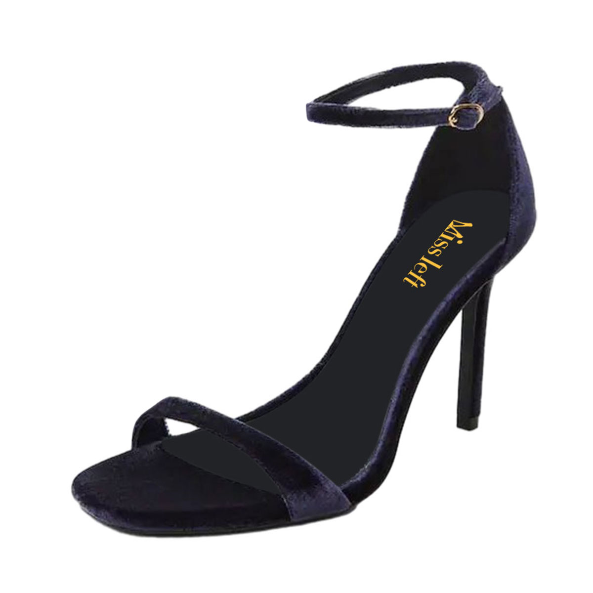 Purple Velvet Buckle Ankle Strap Open Toe Stiletto Heeled Sandals Nicepairs