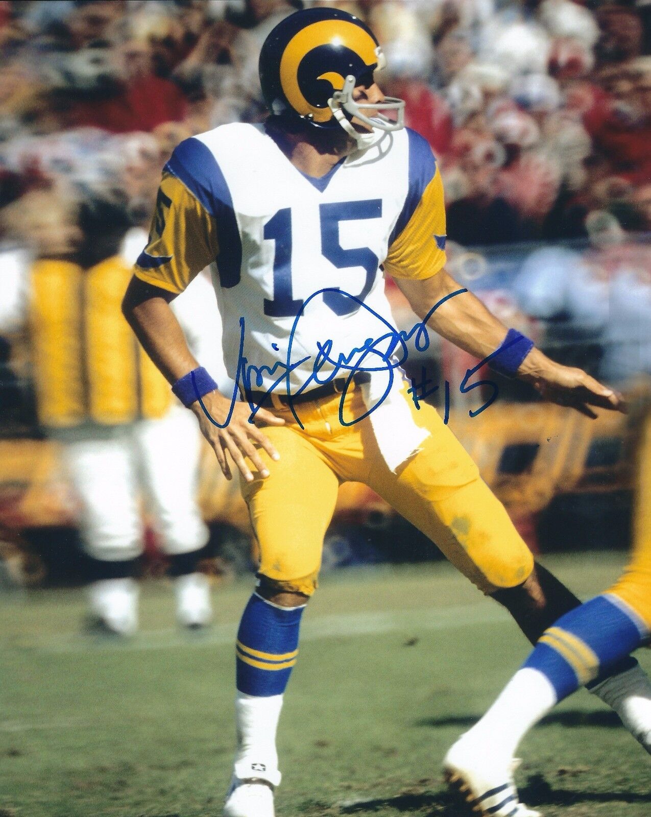 Autographed VINCE FERRAGAMO Los Angeles Rams 8x10 Photo Poster painting w/COA