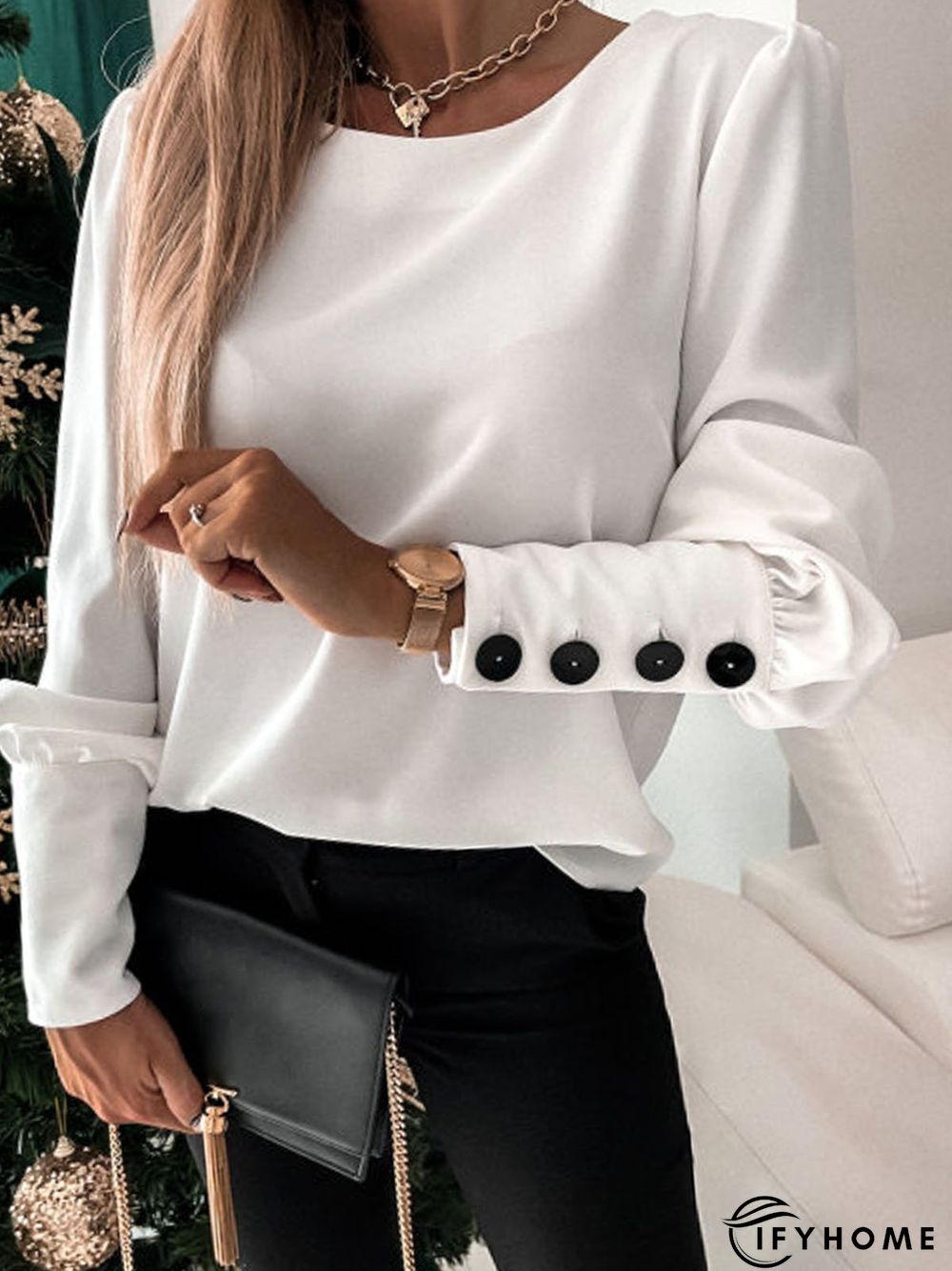 Plain Casual Buckle Loose Top | IFYHOME
