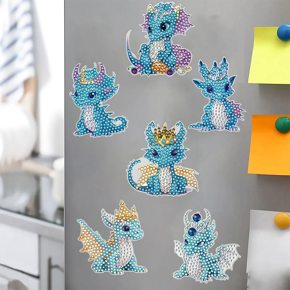 6pcs DIY Blue Pterosaur Diamond Painting Magnets Refrigerator for Adult Kid Beginners