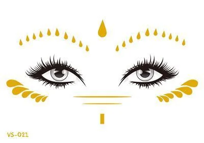 2021 New Gold Face Temporary Tattoo Waterproof Blocked Freckles Makeup Stickers Eye Decal Wholesale