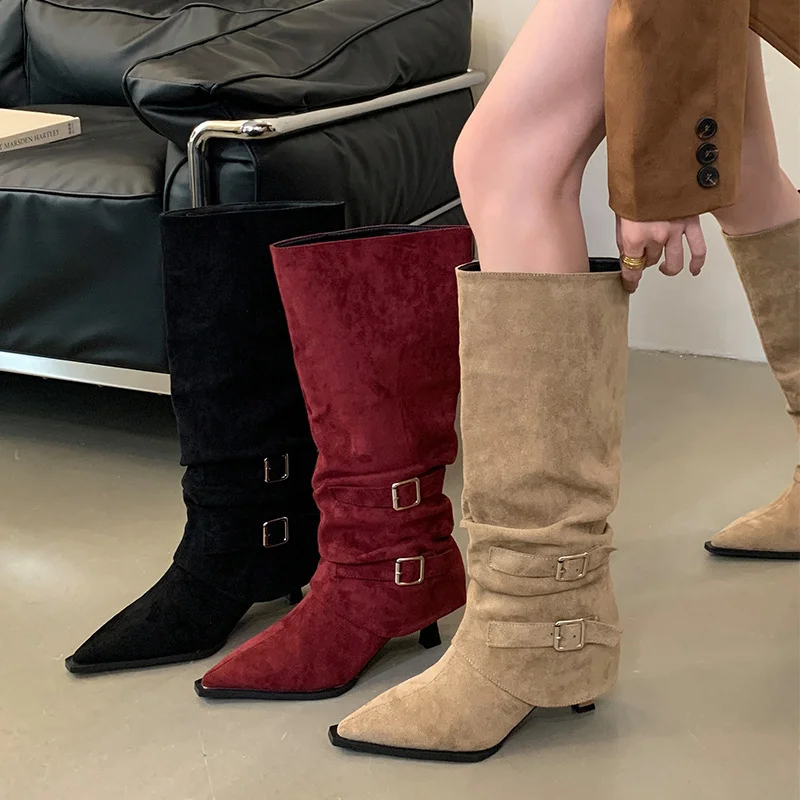 Breakj Breakj Pointed Folding Pile Boots Women 2025 Autumn And Winter New Detachable Two-Dable And Long Boots High And Short Boots