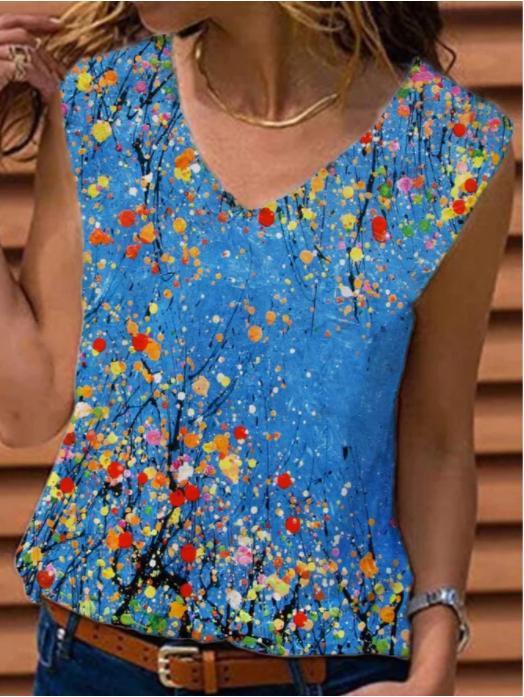 Women Sleeveless V-Neck Floral Printed Tops