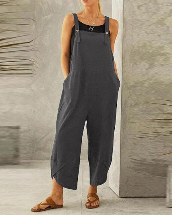 Pure Color Casual Cropped Overalls Casual One-pieces Jumpsuits