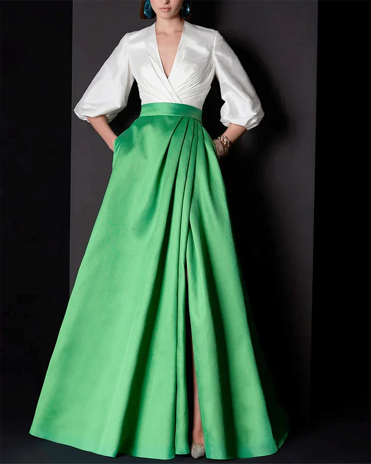 Women's V-neck slit satin Dress