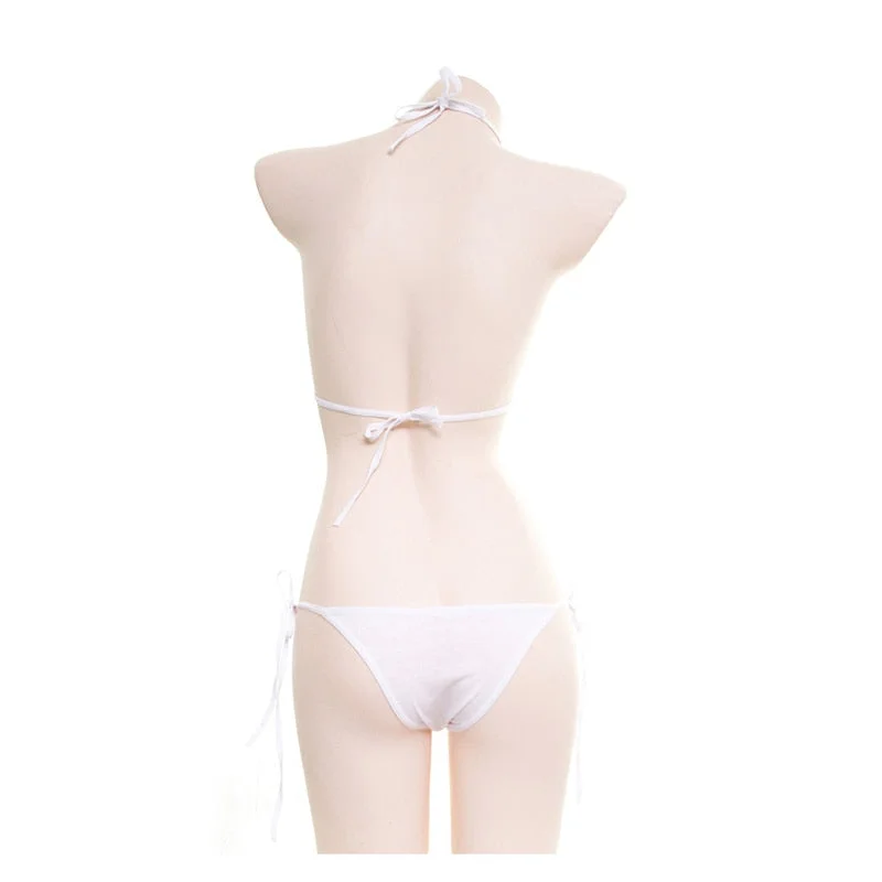 Japanese Women White Black Bikini Set Simple Design Underwear Set Sexy Lingerie Lolita Kawaii Cotton Adult Cosplay Costumes Bra