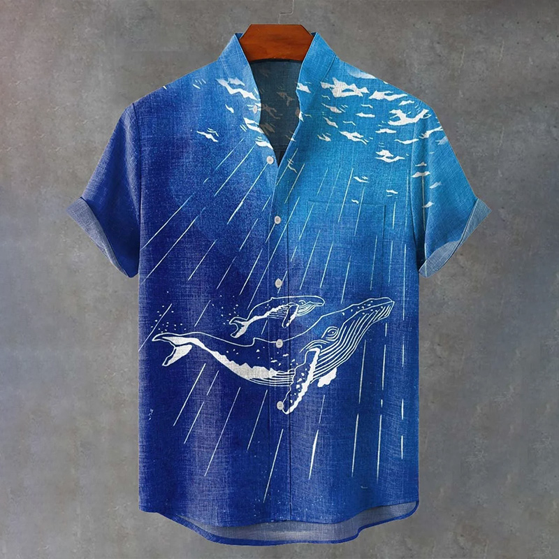 Men's Short-sleeved Shirt With Ocean Shark Print  artssus