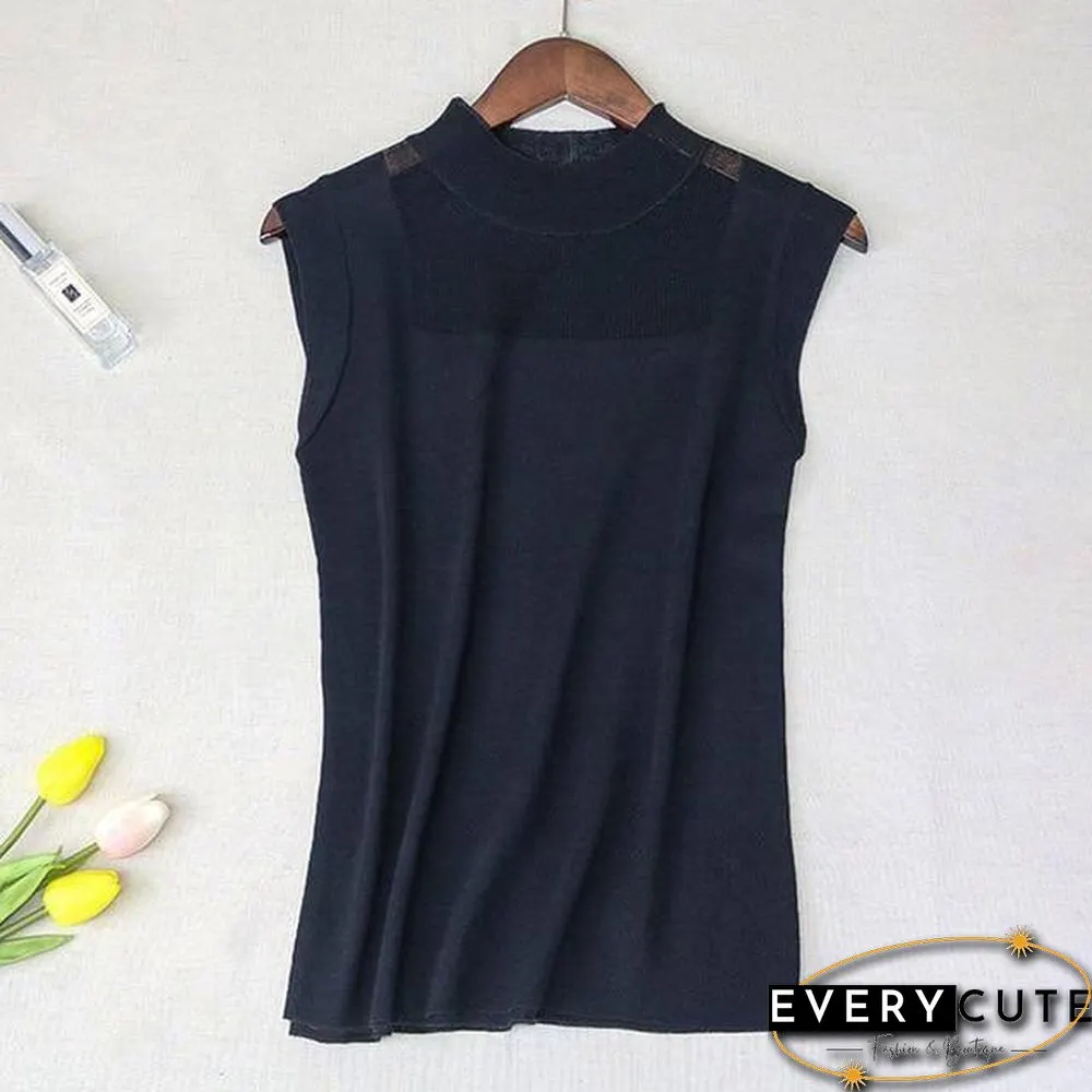 Half High Collar Sexy Tank Tops Women Sleeveless Knitted Vest Female Elasticity Solid Slim