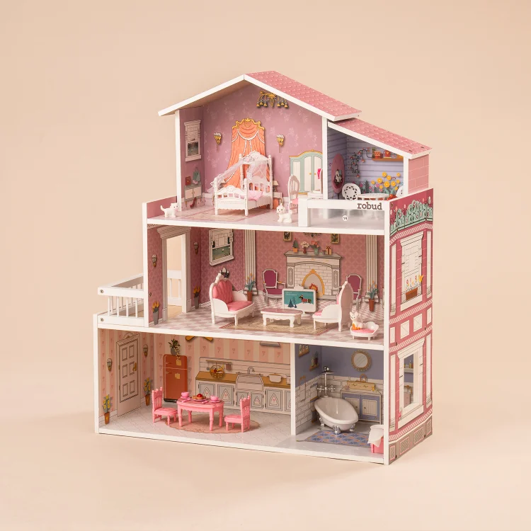 Wooden pretend play doll house