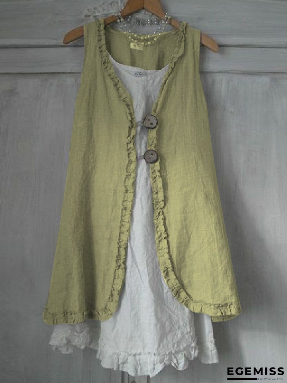 Buttoned Ruffled Sleeveless Linen Solid Shirts & Tops Linen | EGEMISS