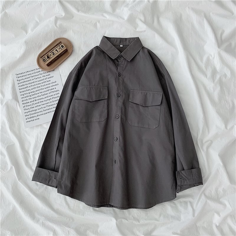 Tanguoant Women Shirts Long Sleeve Casual Solid Loose Couple Pockets Korean Style Hot Sale Female Tops All-match Clothing Button Up INS