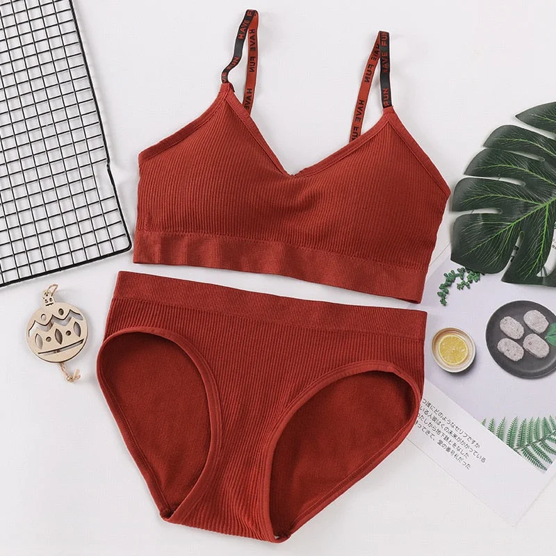 Sexy Women Bra Panties Set Push Up Bra Sport Top Set Letter Seamless Active Bra Female Lingerie Set Fitness Crop Top Underwear