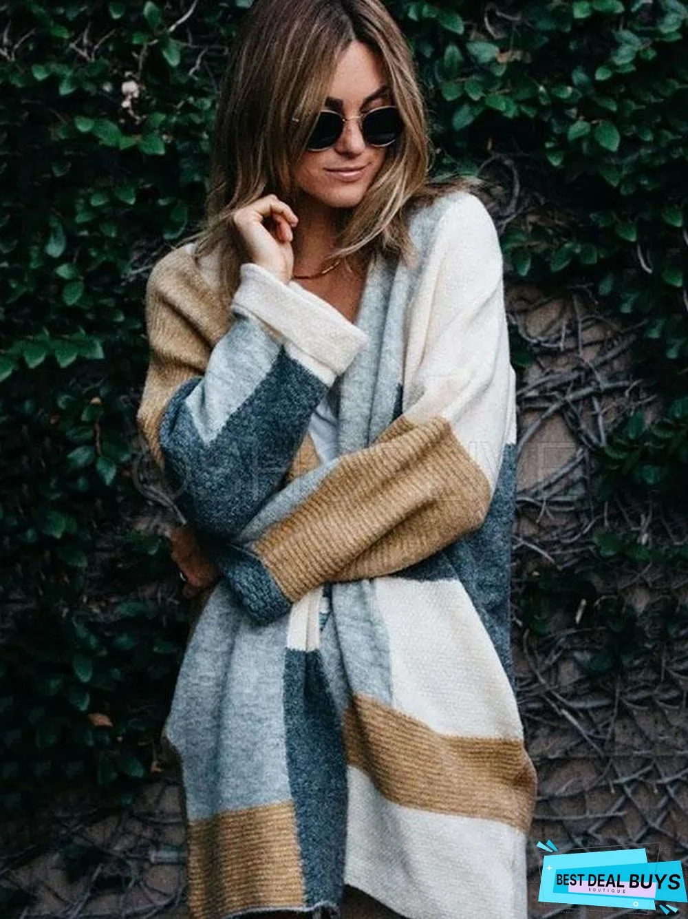 Splicing Color Mid-Length Knitting Sweater