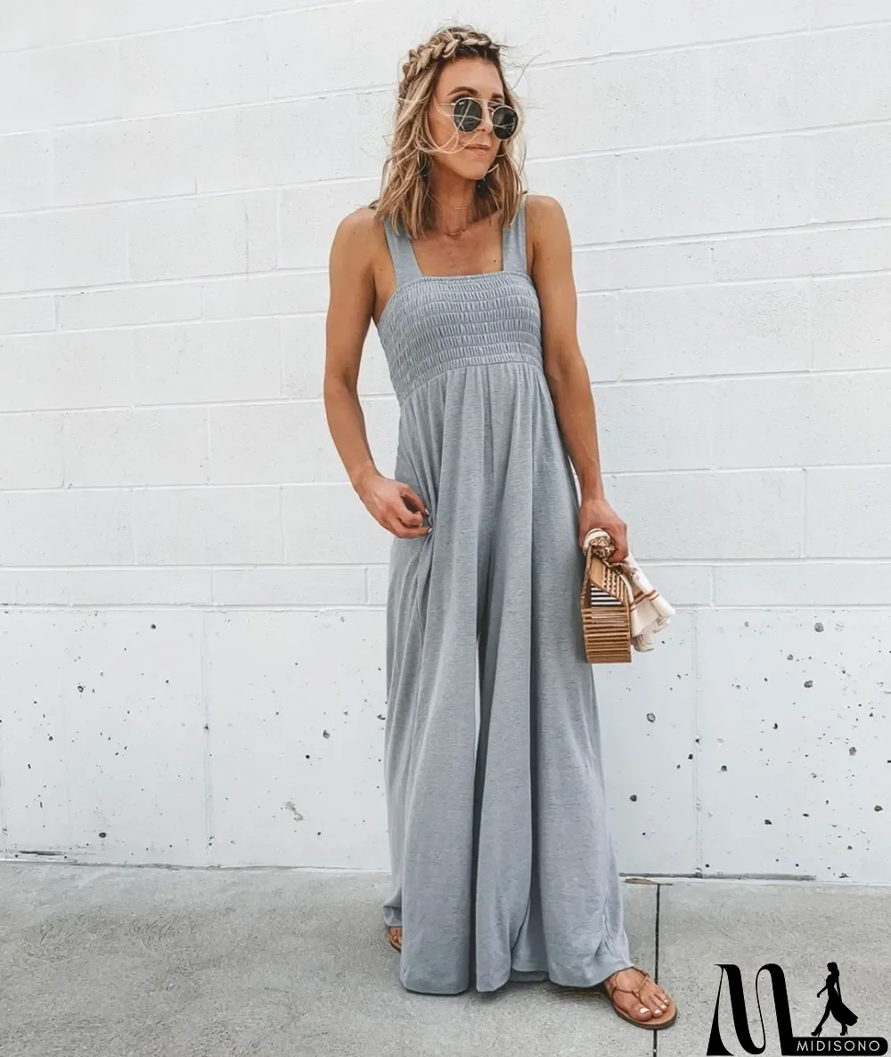 MidiSono - Summer Wide Straps Wide Legges Jumpsuit