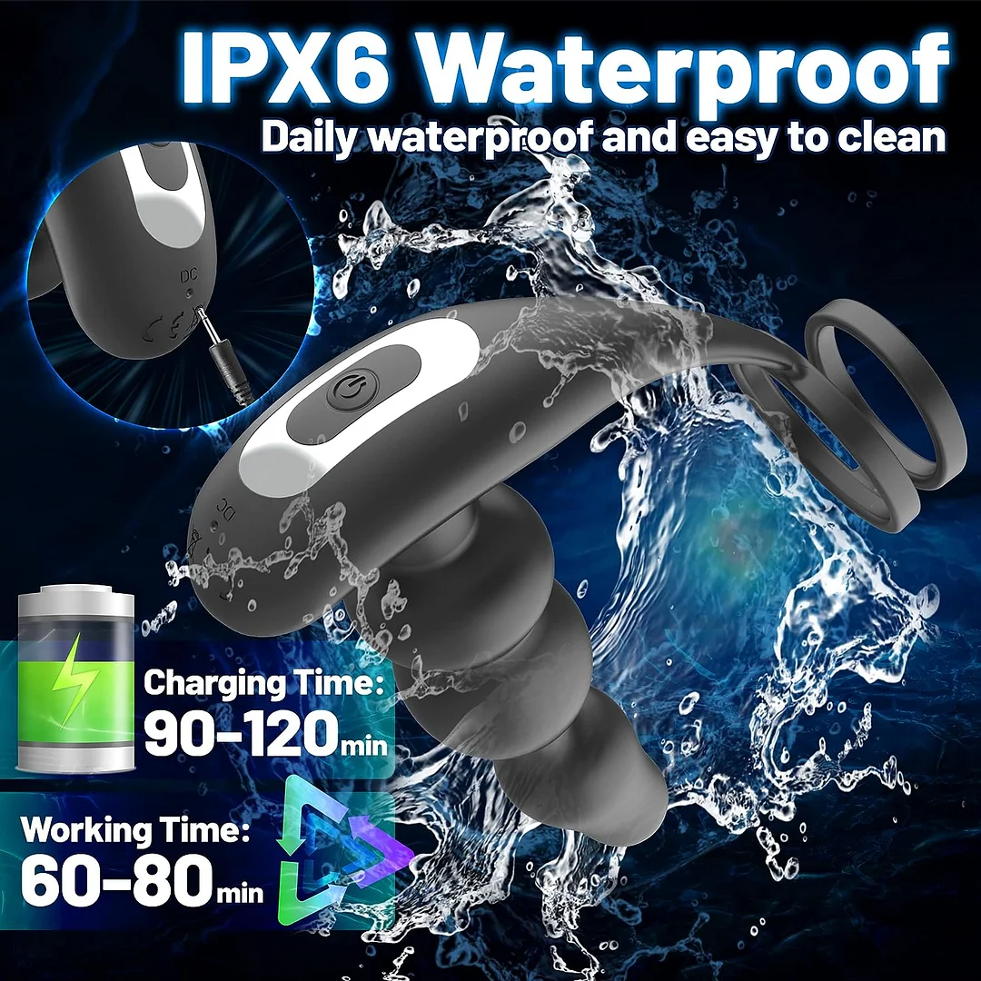 360° Rotating Prostate Massager Vibrating Anal Beads with Cock Ring
