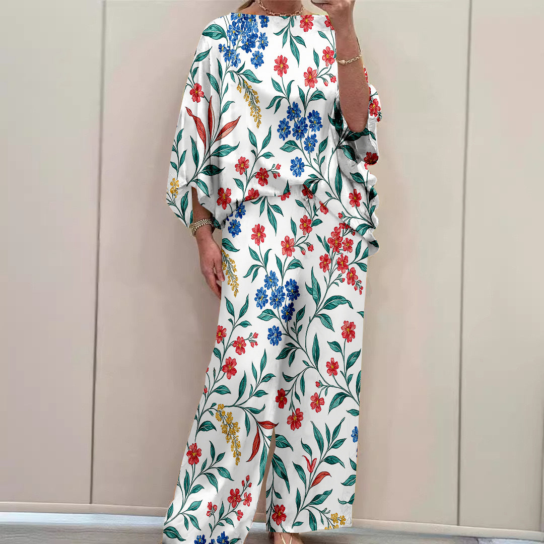 Women Long Sleeve V-neck Graphic Floral Printed Top