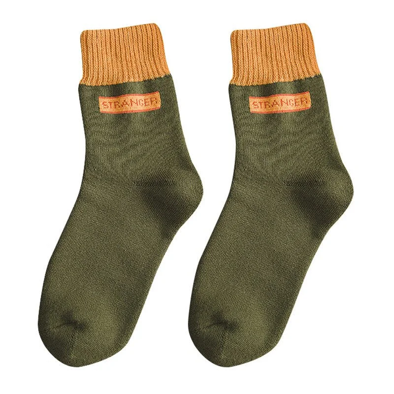 FINETOO 1 Pair Winter's Socks Solid Color Thicken Terry Socks Female Unisex Socks Fashion Letter Print Ankle Socks Keep Warm