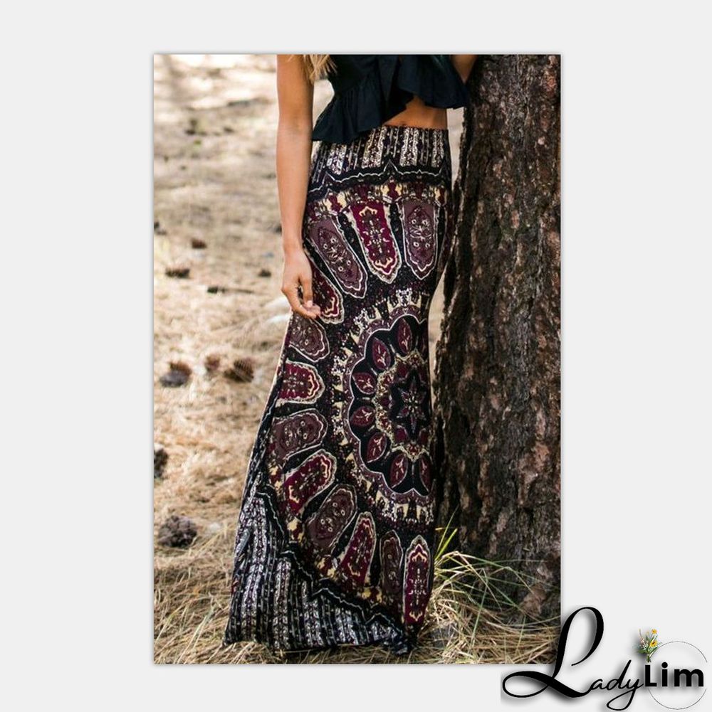 Daily Vintage Floral Jacquard Velvet Midi Skirt